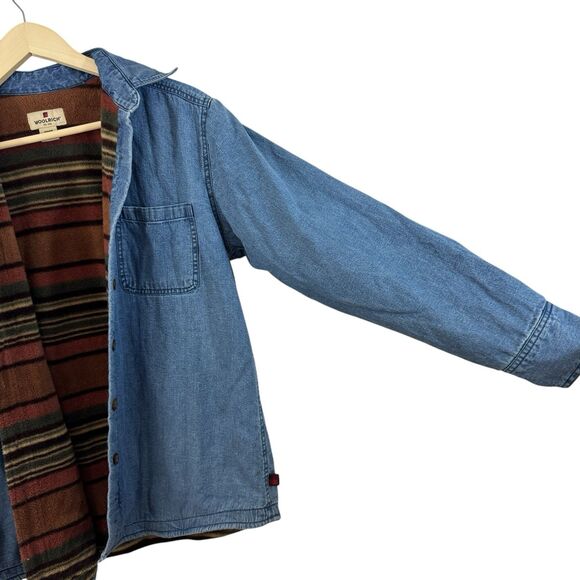 Woolrich Large Shacket Jean Jacket Fleece Lined Button Chore Barn Western Womens - Picture 15 of 16